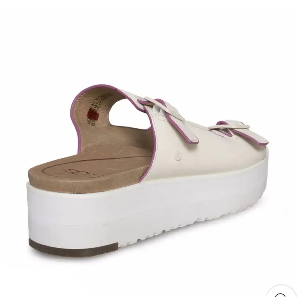 UGG Hanneli Leather Slide Platform Sandals - White Adjustable Straps - SZ 11